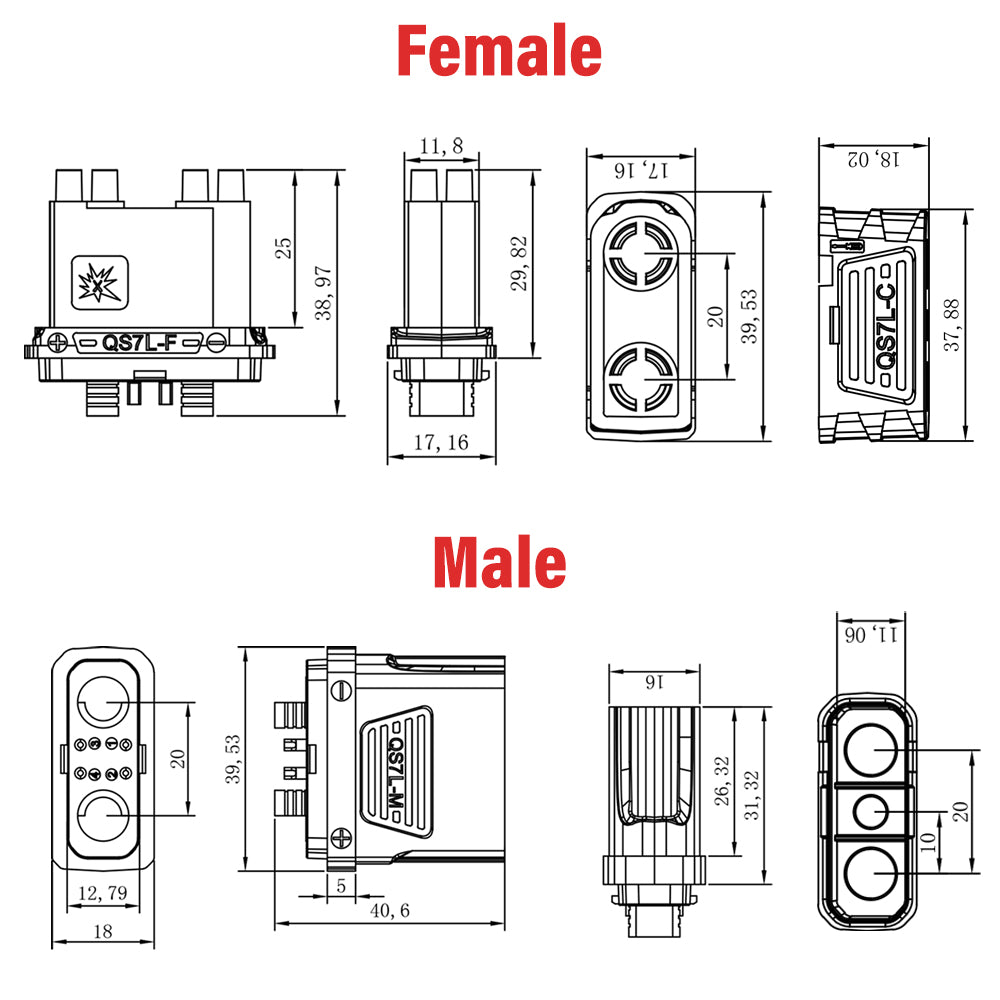 QS7-L Anti-Spark Connector Male And Female With Cover
